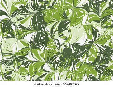 Tropical abstract palm leaves pattern. Branches and leaves of tropical plants. Vector illustration.