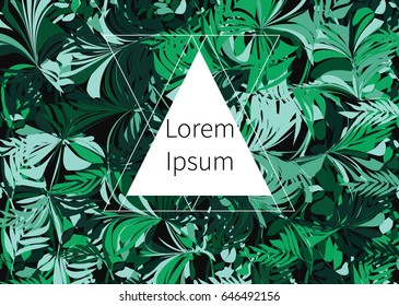 Tropical abstract palm leaves pattern. Branches and leaves of tropical plants. Vector illustration.