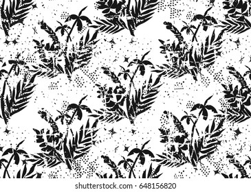 Tropical abstract palm leaves pattern. Branches and leaves of tropical plants. Vector illustration.