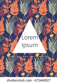 Tropical abstract palm leaves pattern. Branches and leaves of tropical plants. Vector illustration.