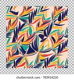 Tropical abstract palm leaves pattern on transparent background. Branches and leaves of tropical plants. Vector illustration.