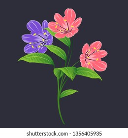 Tropical abstract pattern with clivia flowers and exotic leaves.