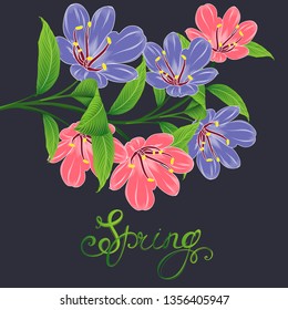 Tropical abstract pattern with clivia flowers and exotic leaves.