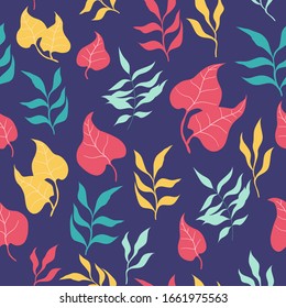 Tropical abstract seamless pattern with colorful leaves