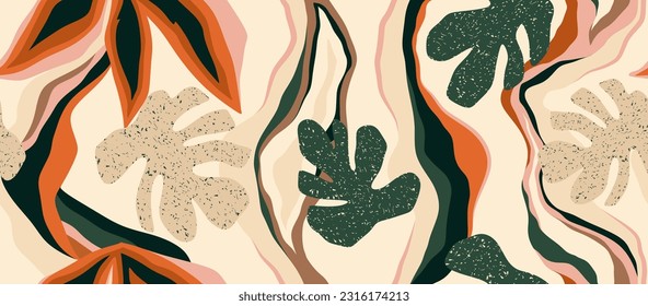 Tropical abstract vector seamless  leaves pattern. Exotic background.