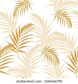 Tropical abstract yellow leaves seamless pattern with leaves. Beautiful tropical isolated leaves. Fashionable summer background with leaves for fabric, wallpaper, paper, covers. White background.