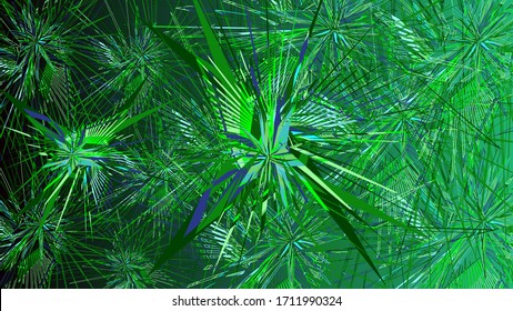 Tropical abstraction of beams and triangle shapes.  A harmonious combination of green hues.  Abstract Impressionism. Vector 10.