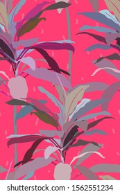 Tropical aesthetic "Cordyline" plant flat design, sweet pastel retro vintage minimal - doodle seamless pattern