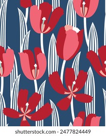 Tropical aesthetic Hibiscus flowers, pastel retro vintage minimal seamless pattern
