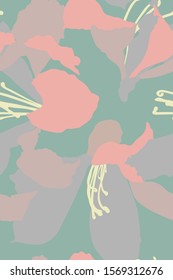 Tropical aesthetic "hong kong orchid" flowers flat design, pastel tint orange and green, cool modern - classic minimal seamless pattern