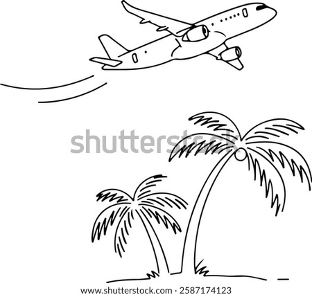 Tropical Airplane Flight Over Palm Tree