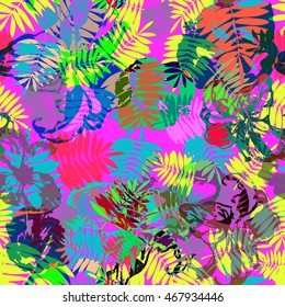 Tropical aloha pattern. Vector plants and flowers seamless pattern. Bright color tropical florals.