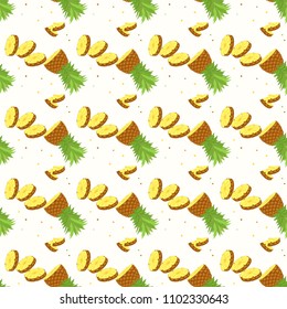 Tropical ananas pineapple fruit seamless pattern on white background. Vector illustration for textile print, wallpaper, fashion design eps 10
