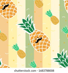 Tropical ananas pineapple fruit seamless pattern on colorful background. Vector illustration for textile print, wallpaper, fashion design