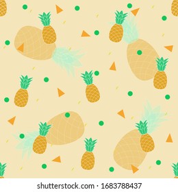 Tropical ananas pineapple fruit seamless pattern on orange background. Vector illustration for textile print, wallpaper, fashion design