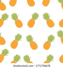 Tropical ananas pineapple fruit seamless pattern on white background. Vector illustration for textile print, wallpaper, fashion design