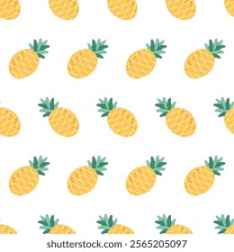 Tropical ananas pineapple fruit seamless pattern on white background. Print for fabric, textile, wrapping paper, greeting card. Vector illustration