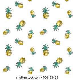 Tropical ananas pineapple fruit seamless pattern on white background. Vector illustration for textile print, wallpaper, fashion design