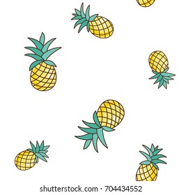 Tropical ananas pineapple fruit seamless pattern on white background. Vector illustration for textile print, wallpaper, fashion design