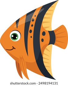 Tropical angelfish. Cartoon exotic aquarium fish character