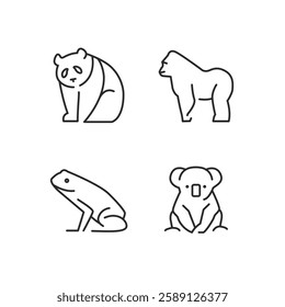 Tropical Animal icons. Set of 4 trendy minimal animal icons. Example: Panda, Coala, Gorilla icons. Design signs for web page, mobile app, packaging design. Vector illustration.