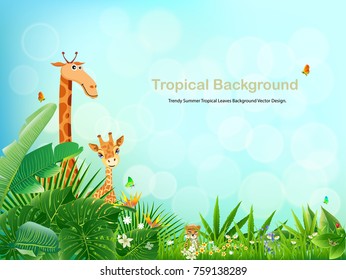 Tropical an animal island spring of beautiful plants green and abstract backgrounds vectors design.