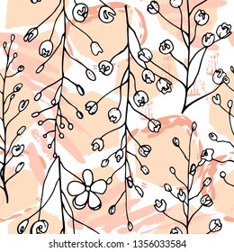 Tropical, animal motif. Black and white Modern summer flower leaf abstract shape brush. Seamless pattern crackle textures. Tropic animal vector background. Watercolor blobs and daubs, ink and stains.
