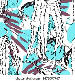 Tropical, animal motif. Black and white Modern summer flower leaf abstract shape brush. Seamless pattern crackle textures. Tropic animal vector background. Watercolor blobs and daubs, ink and stains.