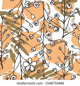 Tropical, animal motif. Black and white Modern summer flower leaf abstract shape brush. Seamless pattern crackle textures. Tropic animal vector background. Watercolor blobs and daubs, ink and stains.