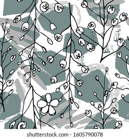 Tropical, animal motif. Black and white Modern summer flower leaf abstract shape brush. Seamless pattern crackle textures. Tropic animal vector background. Watercolor blobs and daubs, ink and stains.