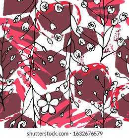 Tropical, animal motif. Black and white Modern summer flower leaf abstract shape brush. Seamless pattern crackle textures. Tropic animal vector background. Watercolor blobs and daubs, ink and stains.