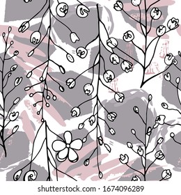 Tropical, animal motif. Black and white Modern summer flower leaf abstract shape brush. Seamless pattern crackle textures. Tropic animal vector background. Watercolor blobs and daubs, ink and stains.