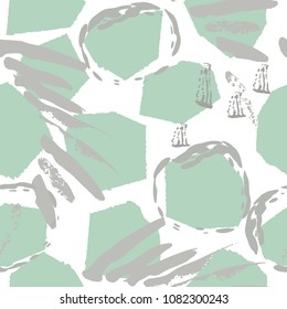 Tropical, animal motif. Seamless pattern crackle textures. Modern summer leaf on abstract shape brush. Contrast vector background. Watercolor blobs and daubs, ink and stains.
