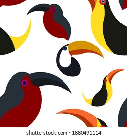 Tropical animals in abstract style on colorful background. Abstract background. Color cartoon vector. Watercolor abstract. Vintage vector illustration. Botanical print. Sloth, chameleon, toucan