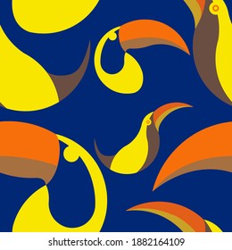 Tropical animals in abstract style on colorful background. Abstract background. Color cartoon vector. Watercolor abstract. Vintage vector illustration. Botanical print. Sloth, chameleon, toucan