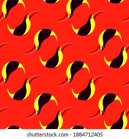 Tropical animals in abstract style on colorful background. Abstract background. Color cartoon vector. Watercolor abstract. Vintage vector illustration for print. Toucan design