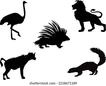 Tropical animals isolated vector Silhouettes