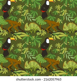 Tropical animals seamless pattern. Beautiful animalistic composition. Good for your design.
