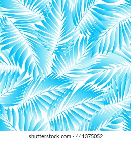 Tropical aqua leaves in a seamless pattern .