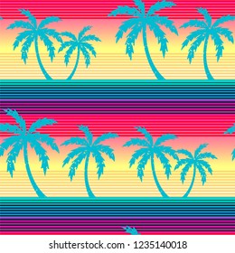 Tropical aqua palms with stripes seamless pattern