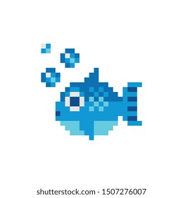 Tropical aquarium fish character. Pixel art icon. Design elements for logo, sticker and mobile application. Isolated vector illustration.