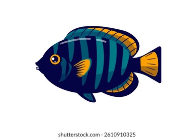 Tropical aquarium fish isolated flat illustration on a white background, blue coral fish