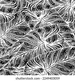 Tropical araceae leaf seamless pattern. Jungle leaves background.