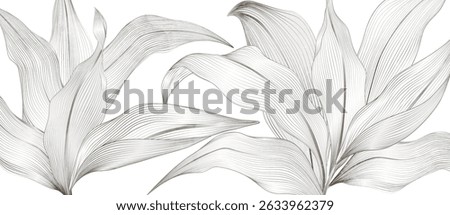 Tropical art background with black and white tropical leaves in line art style. Botanical banner for decor, print, textile, wallpaper, poster, interior design, packaging.