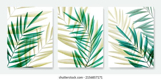 Tropical art background with palm leaves in a watercolor style. Vector botanical set with tropical plants for decoration, design, wallpaper	
