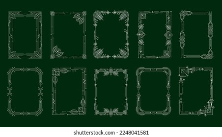 Tropical art deco frames. Vintage decorative border with nature ornaments, geometric line leaves elegant frame decorations vector set. Rectangular shaped frames with botanical elements