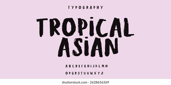 Alfabeto moderno asiático tropical, fonte digital para logotipo de tecnologia dinâmica, manchete poderosa, tipografia avançada. Tipo de vetor