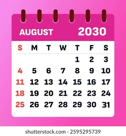 Tropical August 2030 calendar. Ideal for holiday planning, event management, and maintaining productivity.