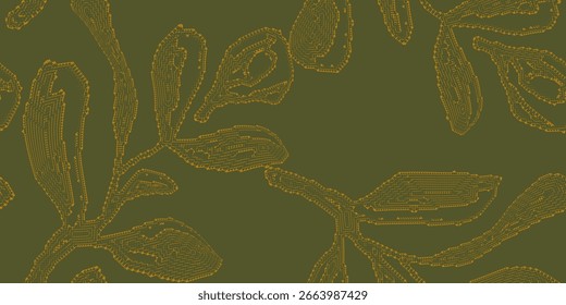 Tropical autumn seamless pattern. Abstract floral background vector. Repeating autumn leaf design.