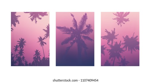 Tropical background A4 paper template. Summer silhouette vector design set